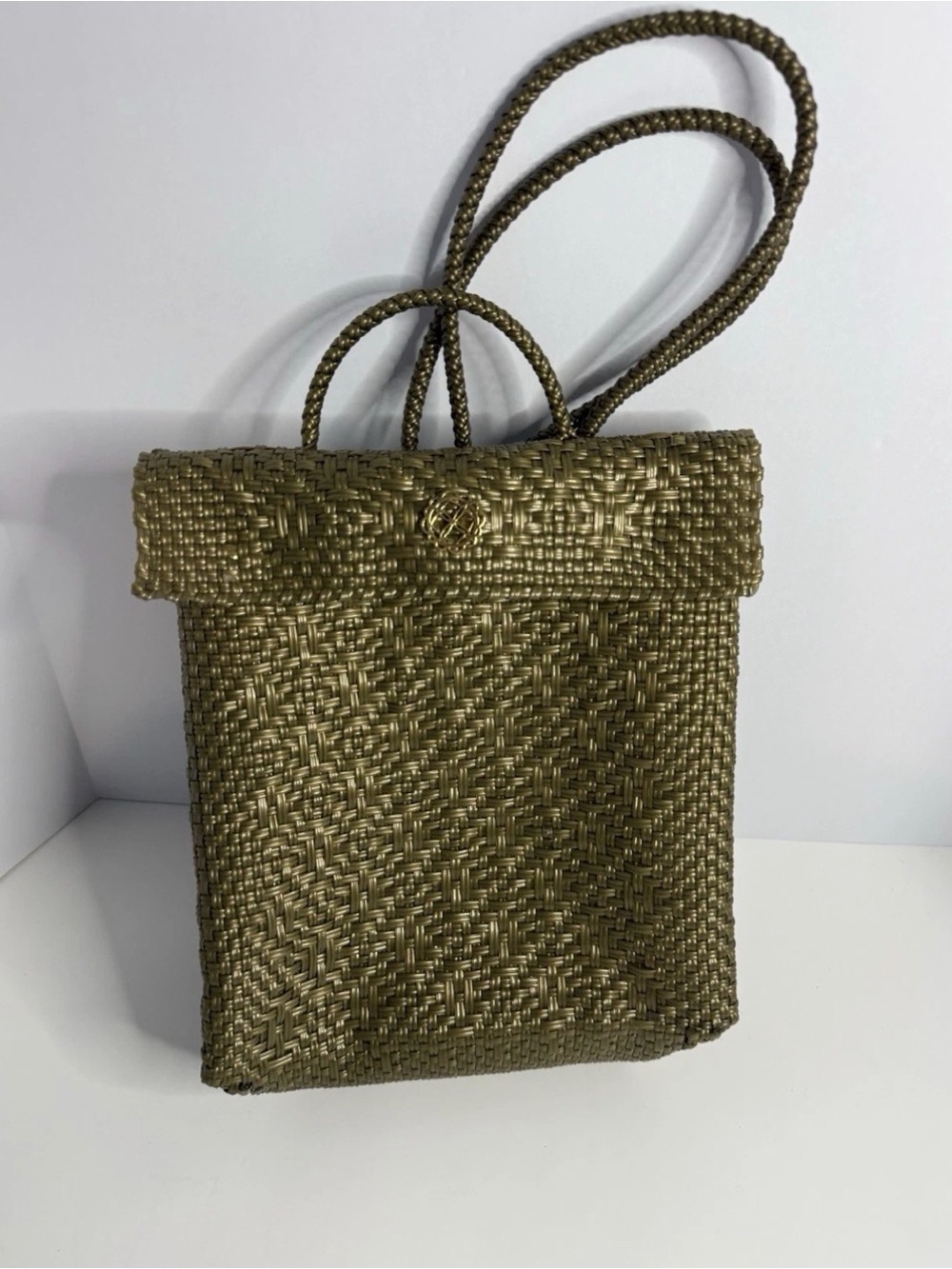 Lolas Bag Women Backpack Gold Metallic Woven Handwoven Native Recycled Plastic